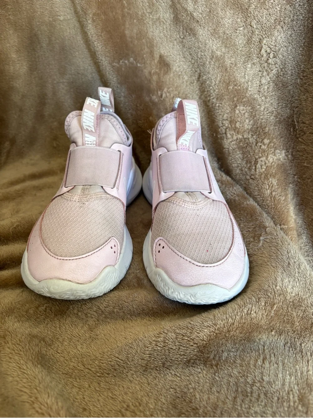 Nike Girls' Light Pink Slip-On Athletic Sneakers with White Swoosh